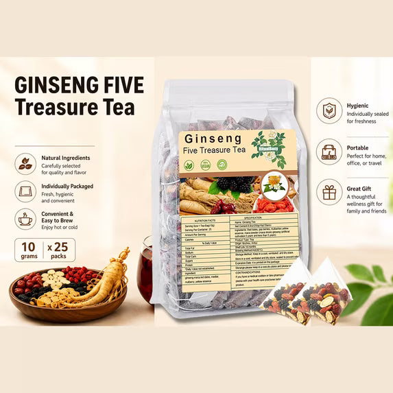 Ginseng Five Treasure Herbal Tea – Premium Herbal Blend (25 Tea Bags)