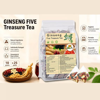 Ginseng Five Treasure Herbal Tea – Premium Herbal Blend (25 Tea Bags)